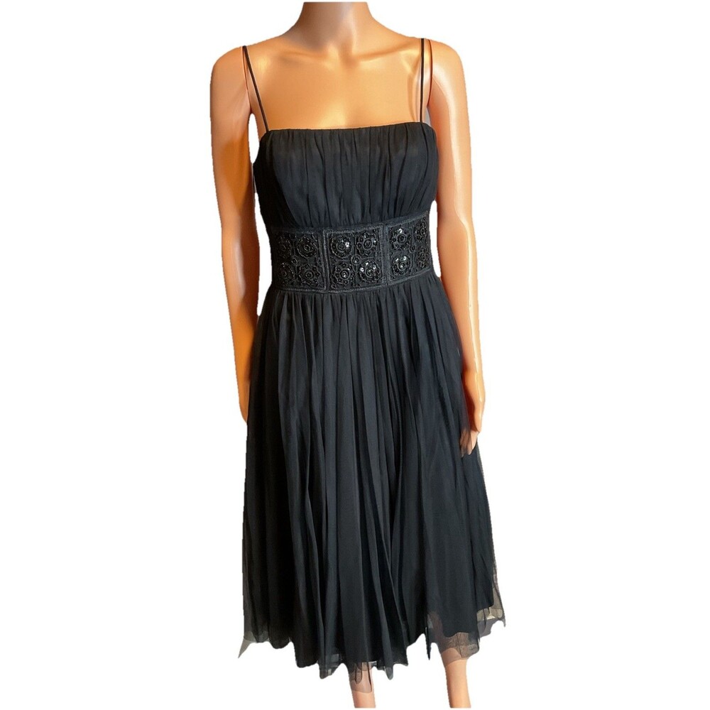 VTG Betsy And Adam Womens Black Beaded Embellished Evening Gown Dress Size 6
